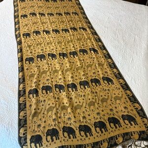 Elephant/camel Patterned Mustard Yellow & black Scarf